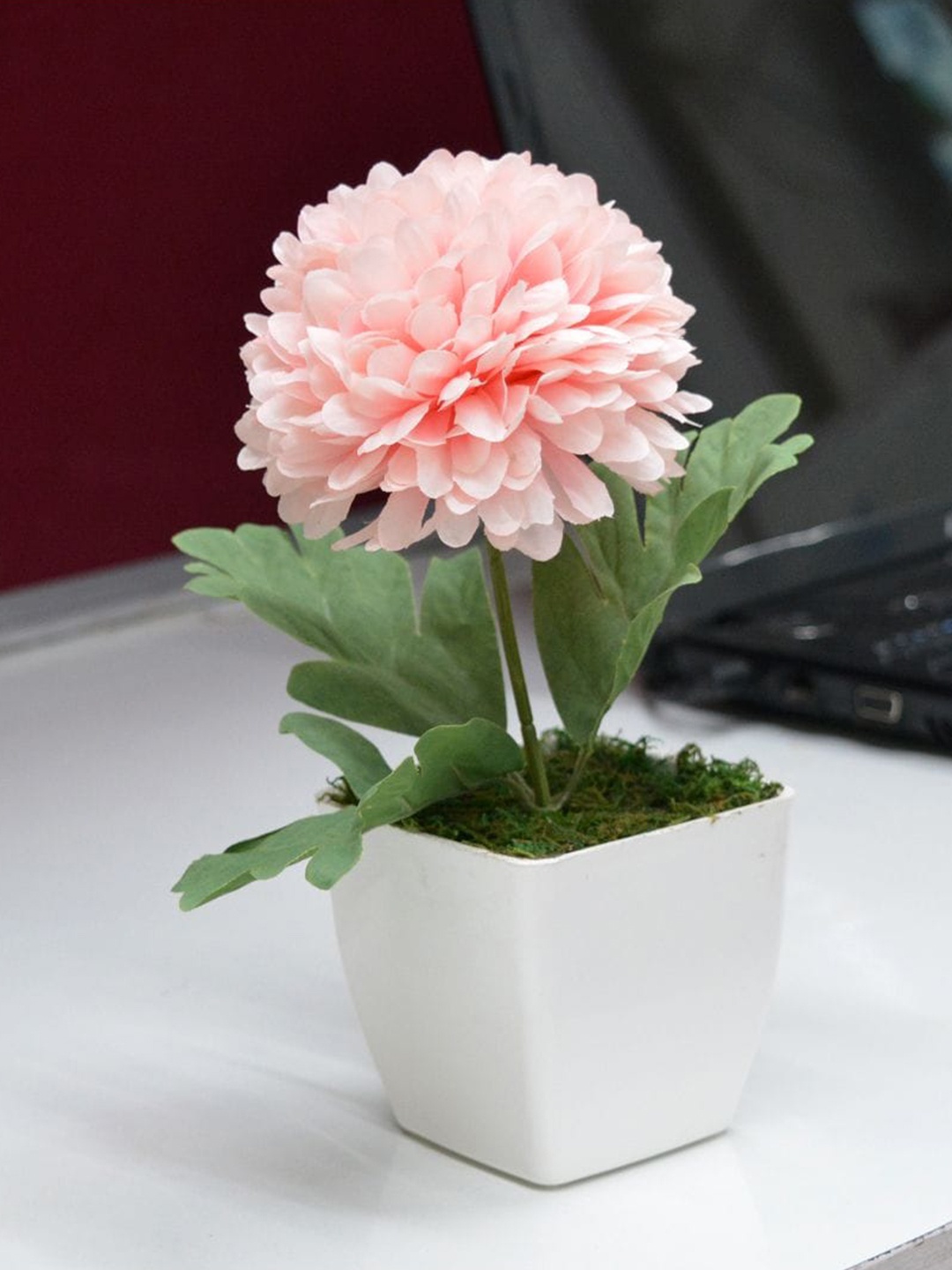 

fancy mart Set Of 2 Pink & Green Artificial Flower Chrysanthemum With Pearl Pot