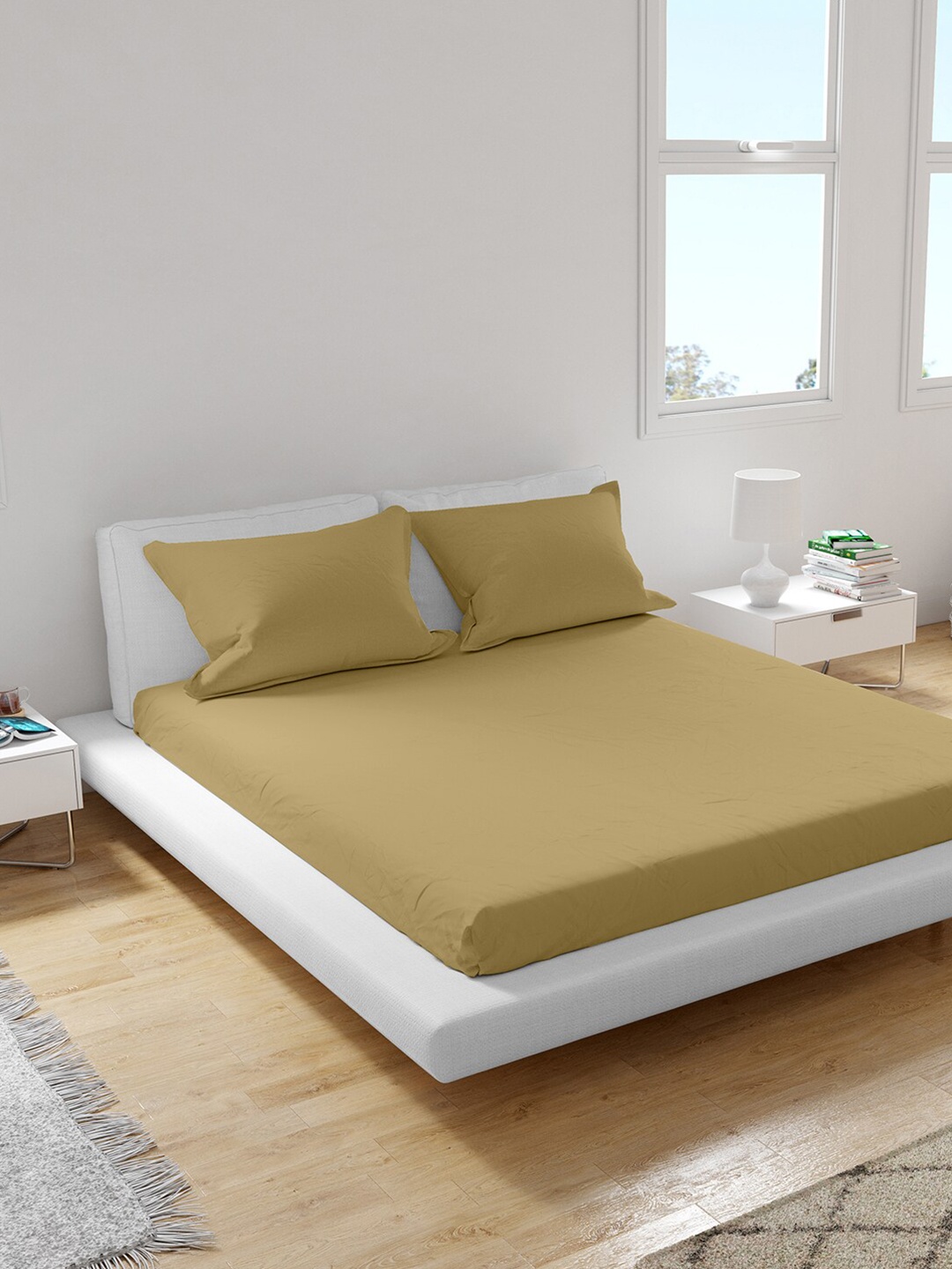 

Himeya Mustard 200 TC King Sustainable Bedsheet with 2 Pillow Covers