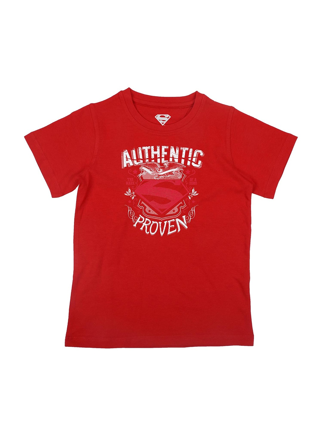 

Superman Boys Red Printed V-Neck Applique T-shirt