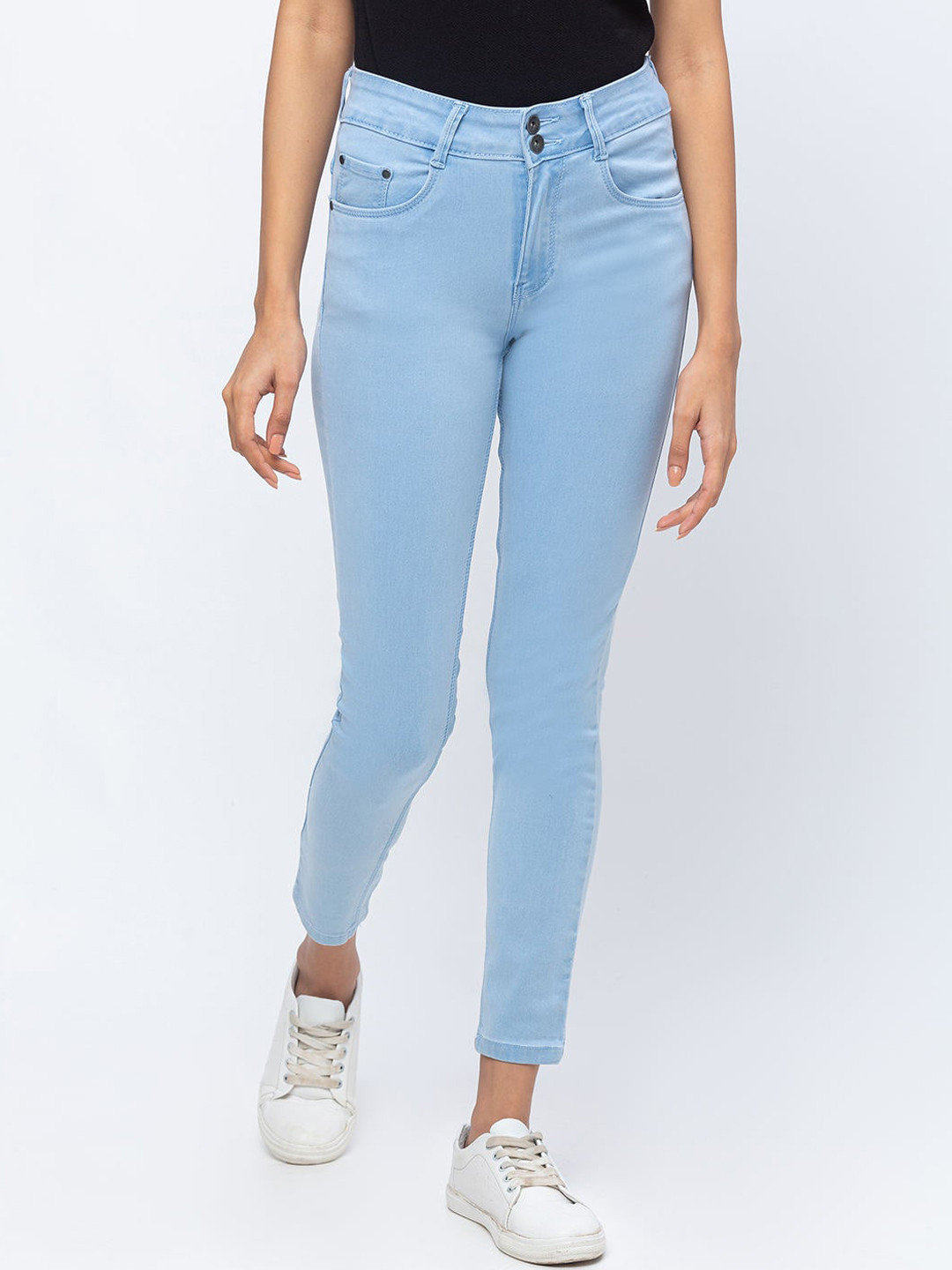 

ZOLA Women Ice Blue Slim Fit Ankle Length Jeans with Two Buttons