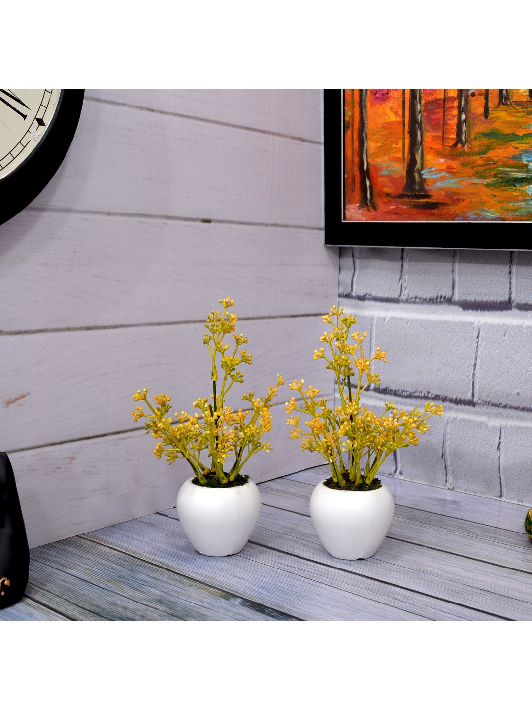 

fancy mart Set Of 2 Yellow & White Artificial Beads In Small Apple Pot