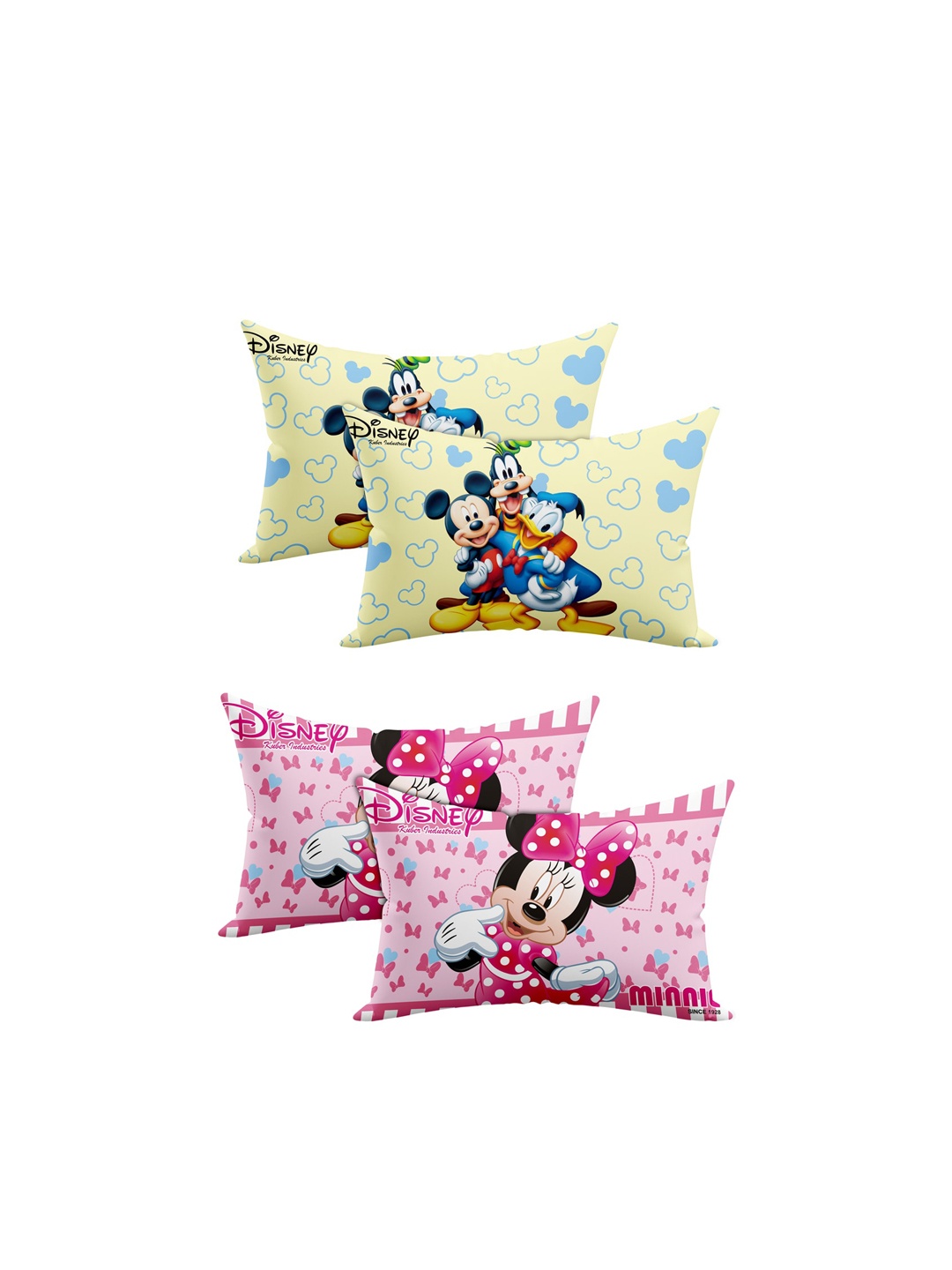 Kuber Industries Kids Set Of 4 Cream & Pink Disney Printed Micro Fiber Filled Pillows