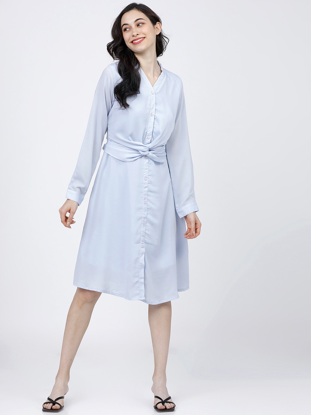 

Tokyo Talkies Women Blue Shirt Midi Dress
