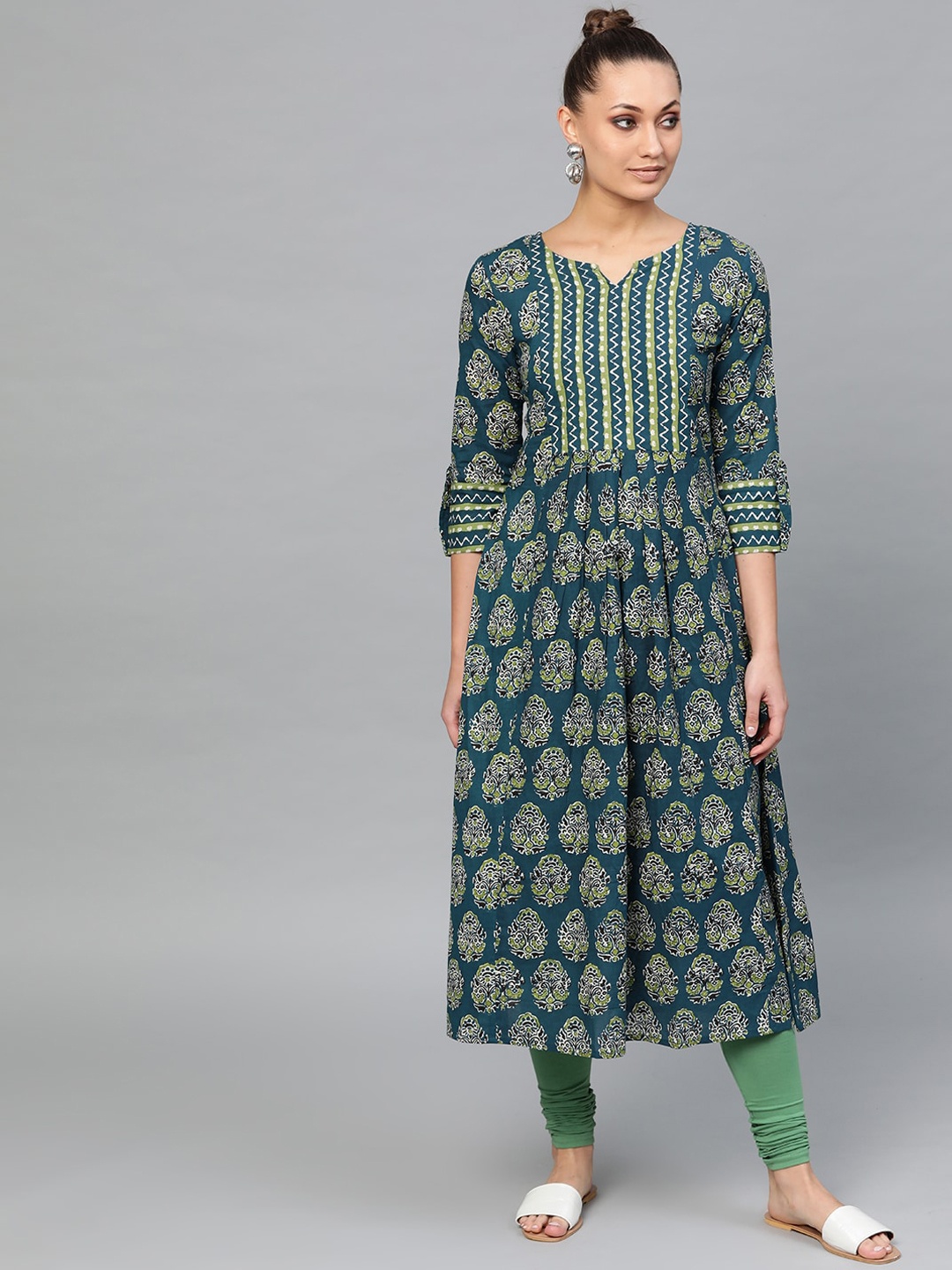 

Indo Era Women Navy Blue Ethnic Motifs Yoke Design Kurta
