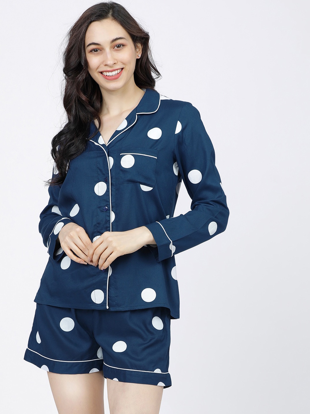 

Tokyo Talkies Women Teal & White Printed Night suit