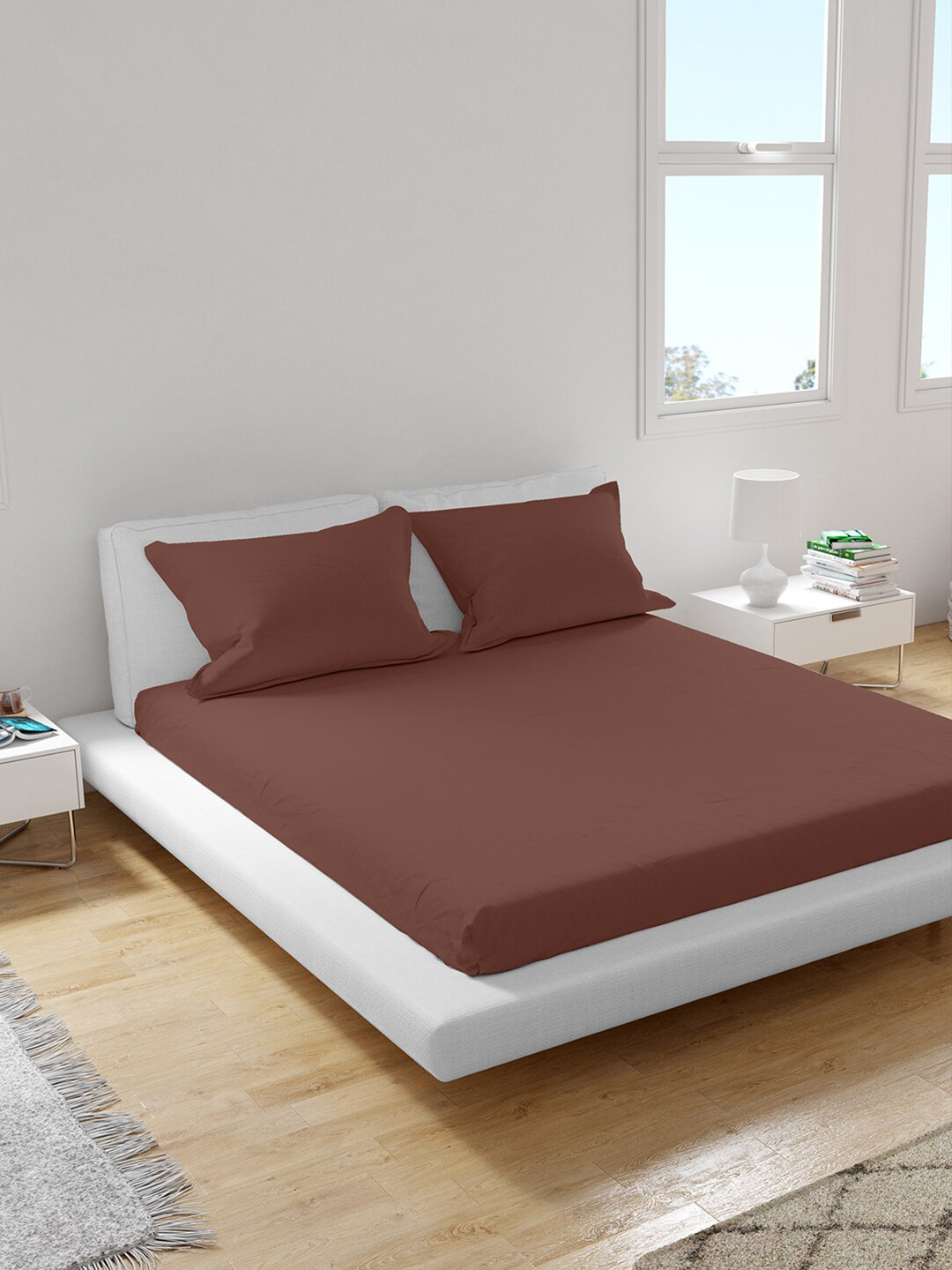 

Himeya Brown 400 TC Cotton King Sustainable Bedsheet with 2 Pillow Covers