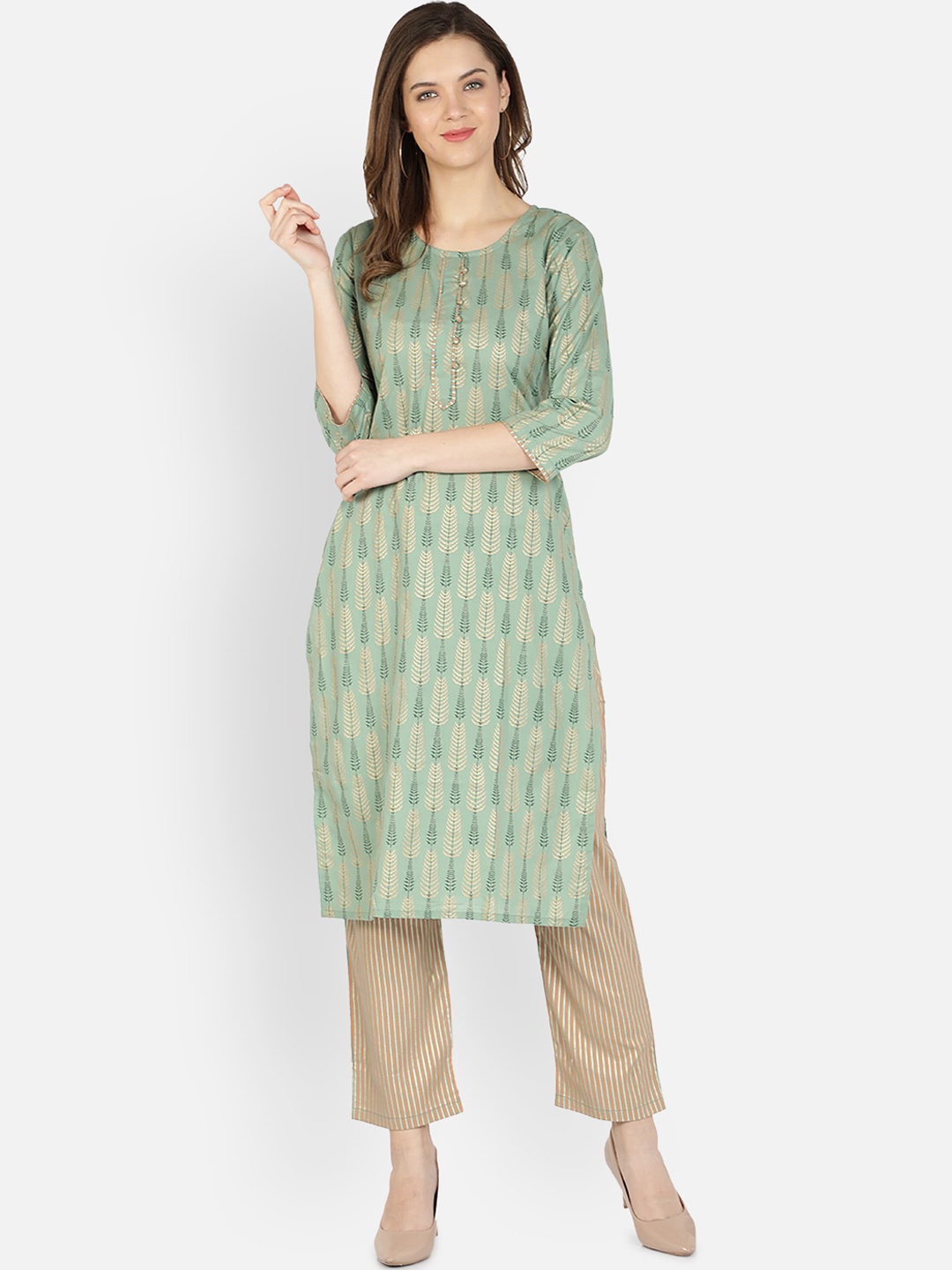 

Dipsha Women Green Ethnic Motifs Printed Kurta with Trousers