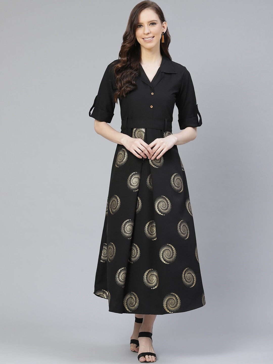 

ZIYAA Black Ethnic Motifs Ethnic Maxi Dress