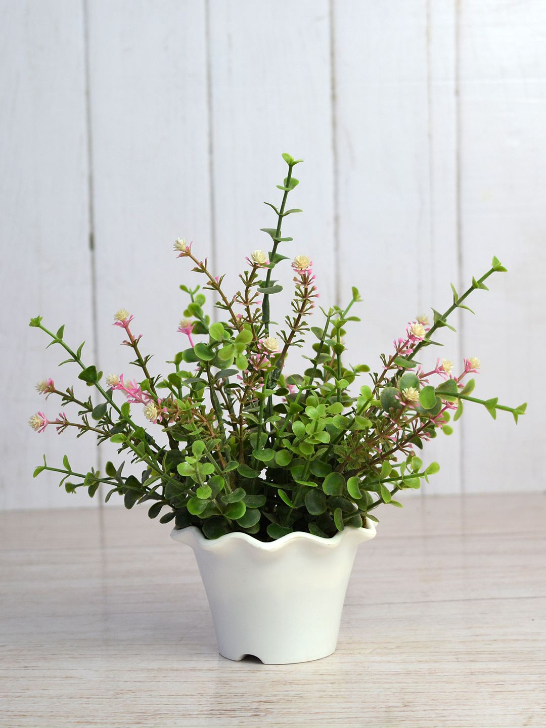 

fancy mart Green & White Artificial Hackleberry In Kingri Pot