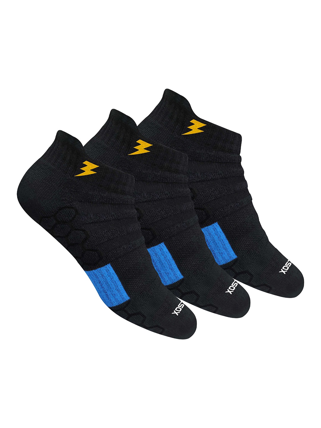 

BLITZSOX Men Pack Of 3 Black Patterned Ankle-Length Socks