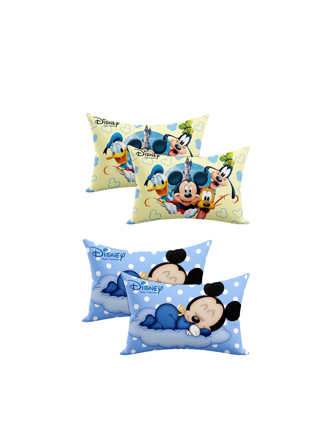 

Kuber Industries Kids Set Of 4 Sky Blue & Cream Disney Printed Micro Fiber Filled Pillows