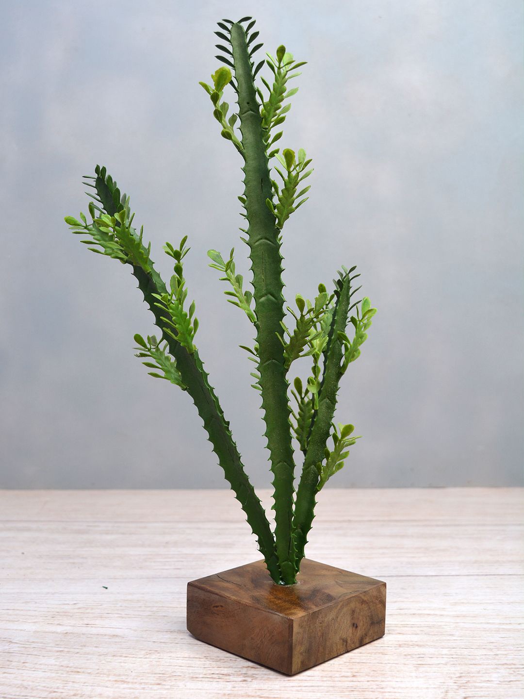 fancy mart Green & Brown Artificial Cactus Stick In Wood Pot