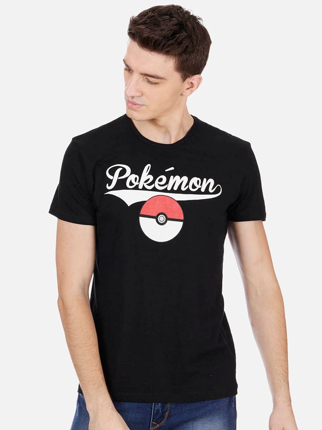 

Free Authority Men Black Typography Pokemon Printed Casual T-shirt