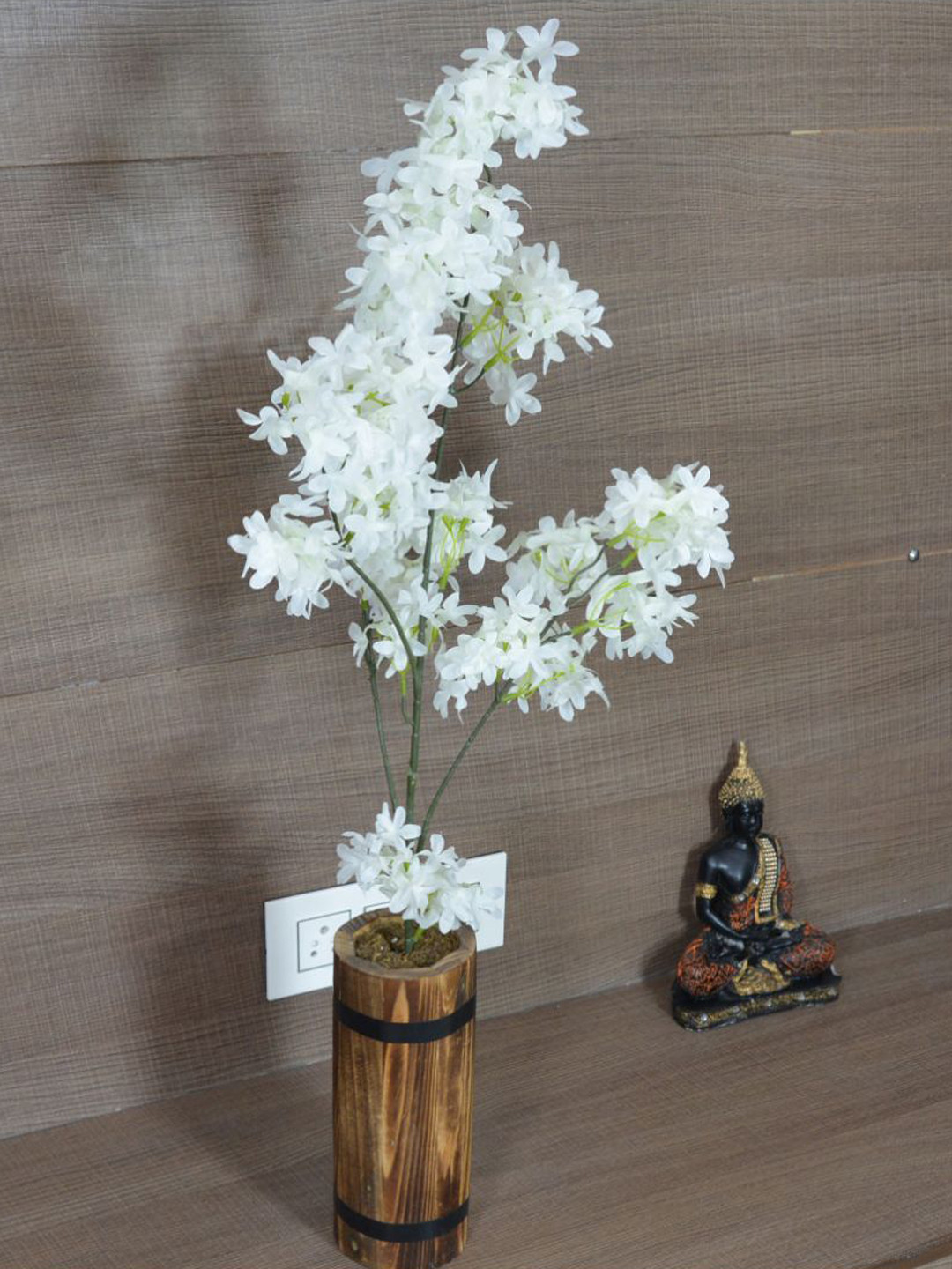 

fancy mart White & Brown Artificial Rosmarinus Stick In Wood Long Pot