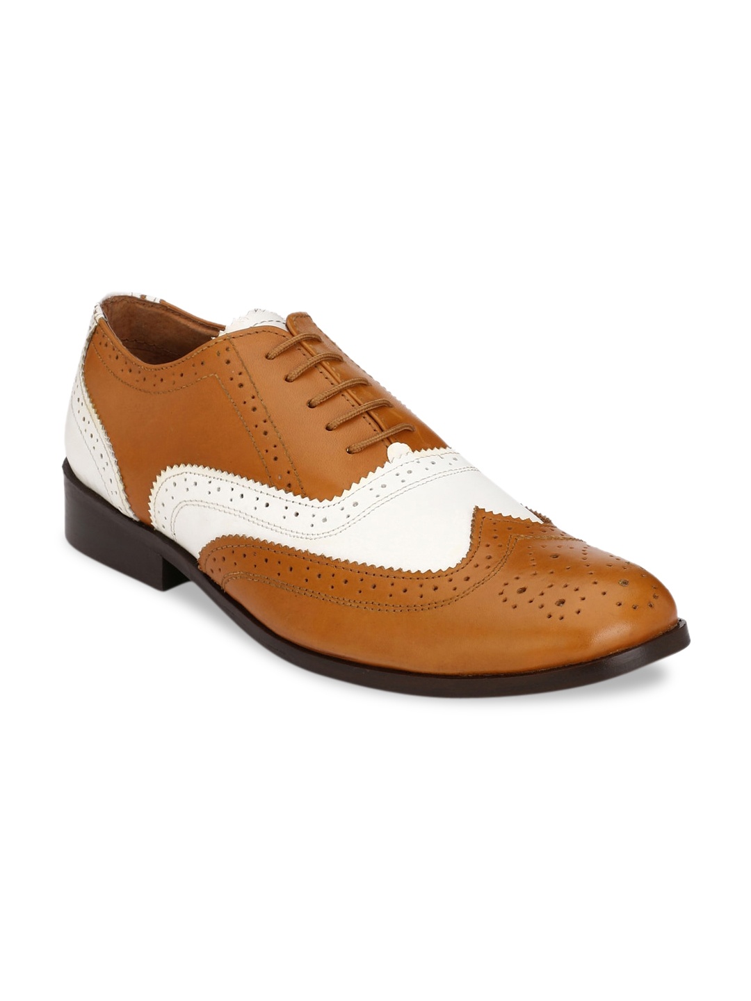 

Hirels Men Tan Brown & White Textured Genuine Leather Formal Brogues