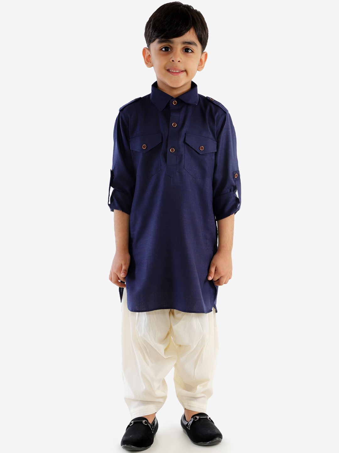 

JBN Creation Boys Navy Blue & White Pathani Kurta with Dhoti Pants