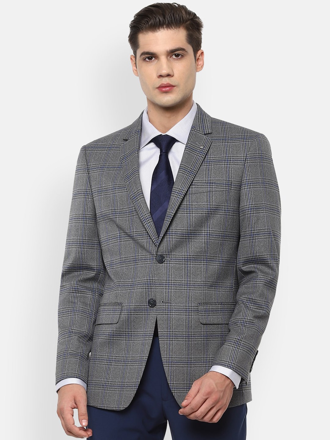 

Louis Philippe Men Grey Checked Formal Blazer