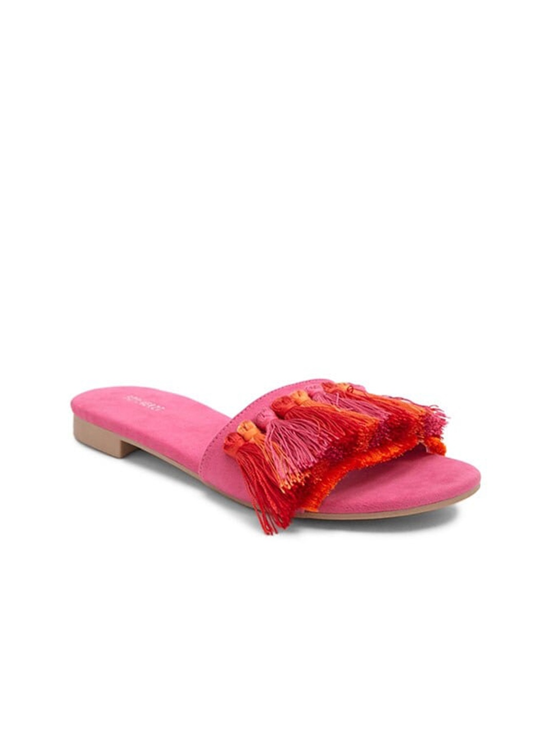 

FOREVER 21 Women Pink Solid Open Toe Flats with Tassels