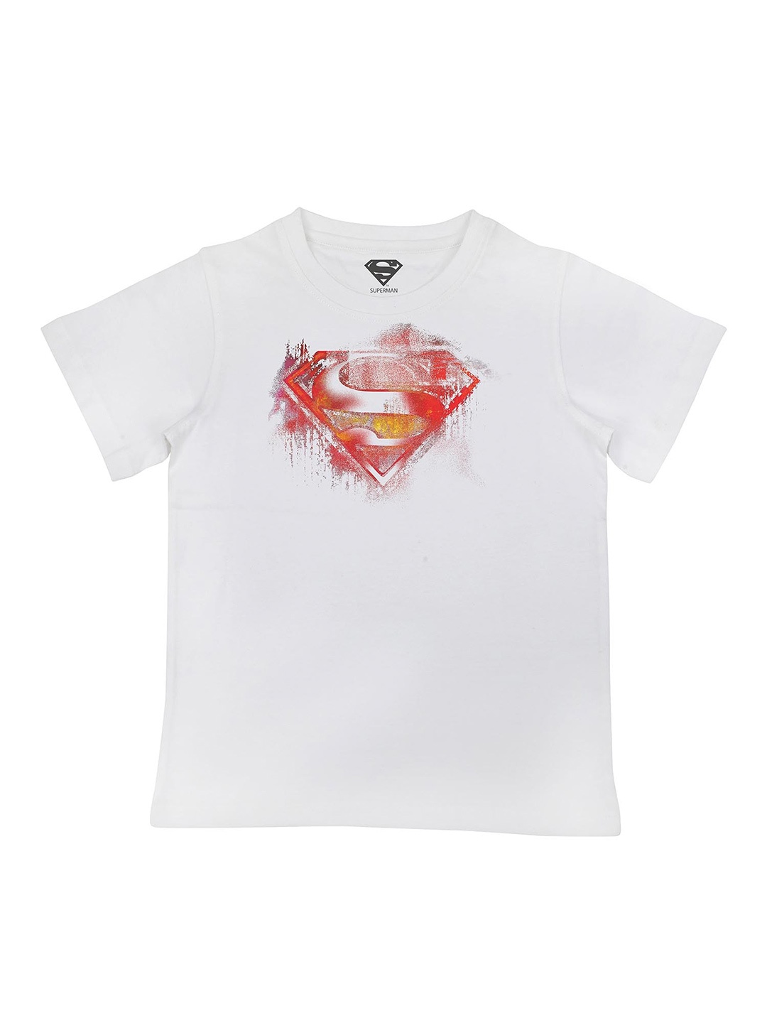 Superman Boys White Superman Printed Cotton Pure Cotton T-shirt