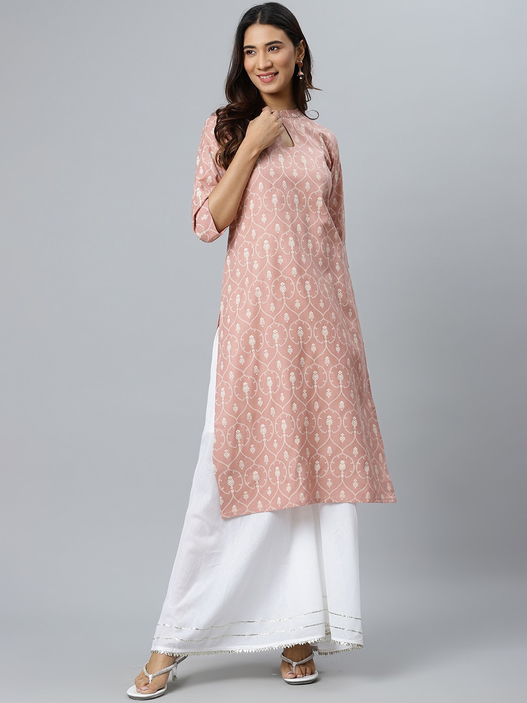 

Gerua By Libas Women Pink Ethnic Motifs Printed Keyhole Neck Kurta