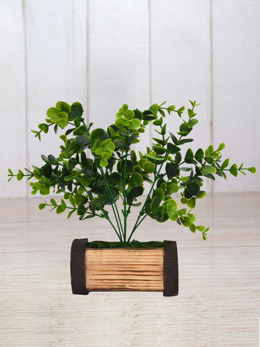 

fancy mart Green Artificial Tulsi Leaves With Brown Buckle Pot