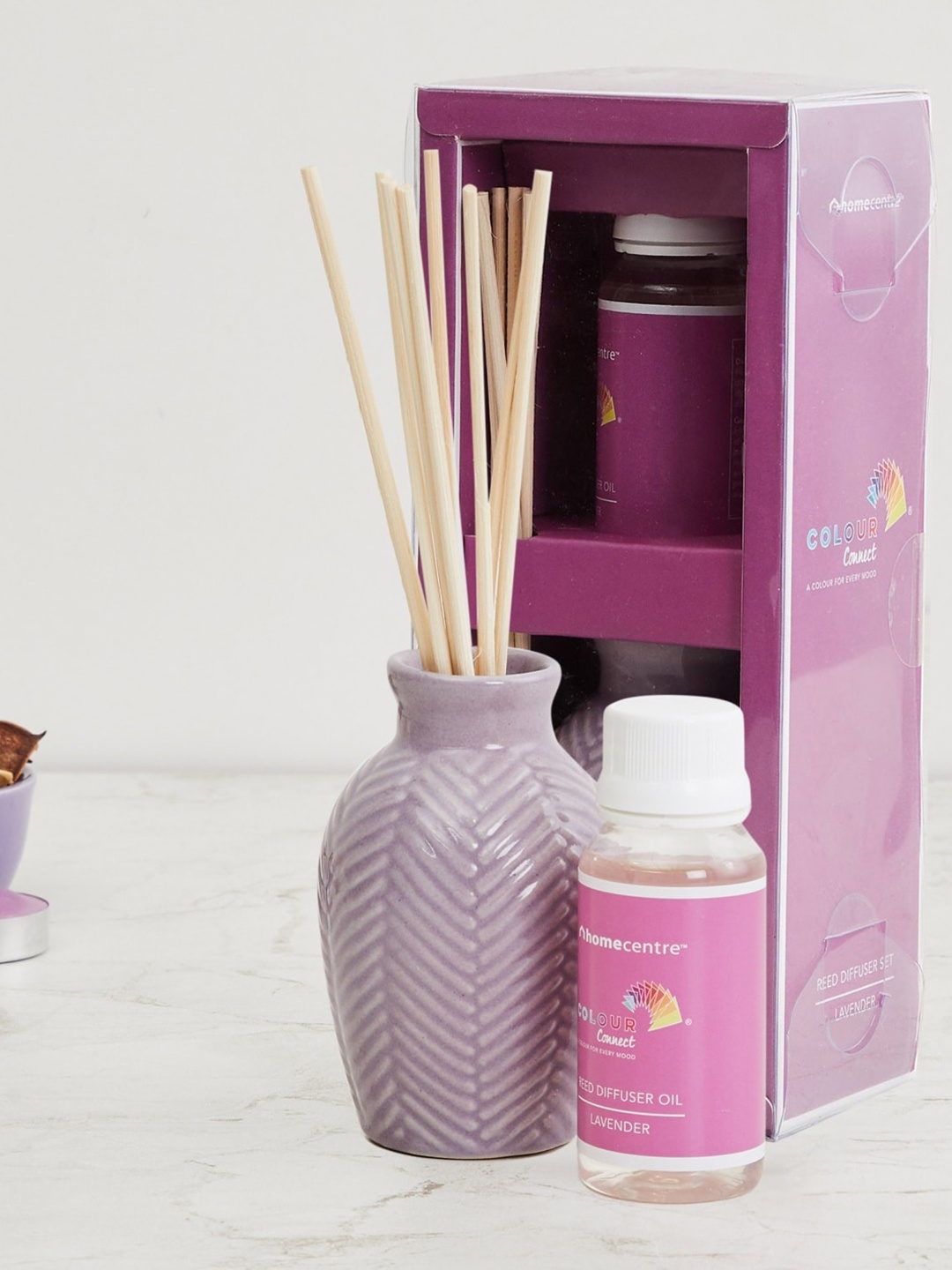 Home Centre Colour Connect Ceramic Reed Diffuser Set - Lavender, Purple