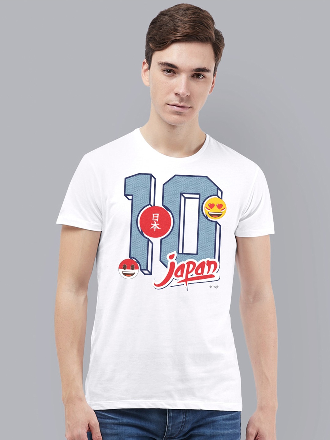 

Free Authority Men White Emoji Soccer Printed Round Neck Pure Cotton T-shirt