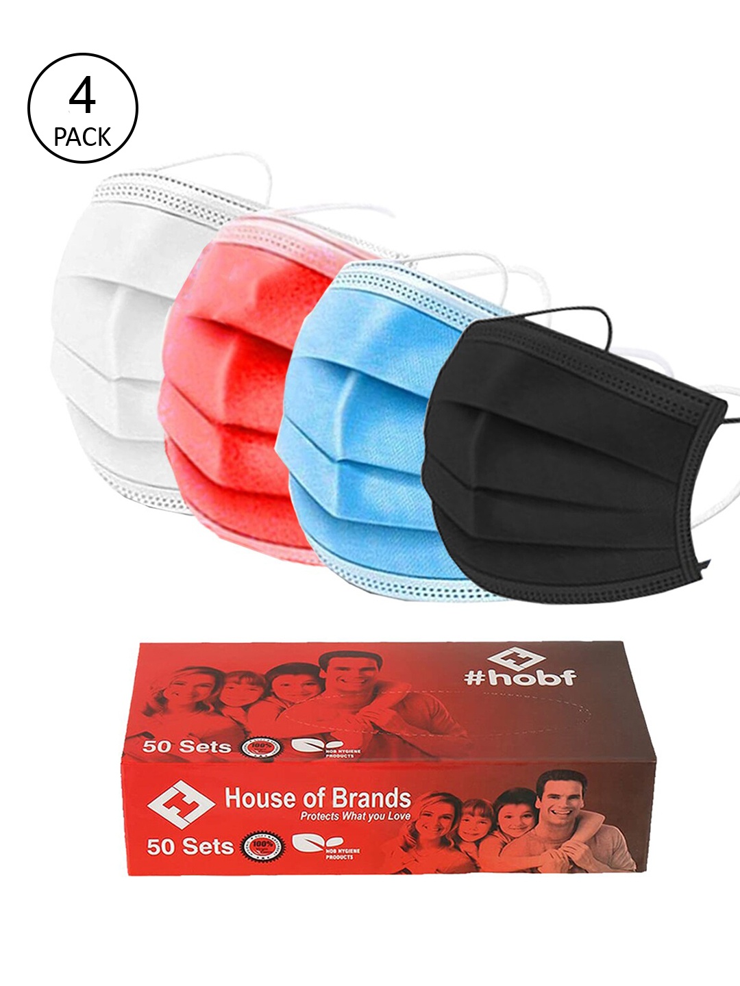

LONDON FASHION hob Unisex Pack Of 100 Multicolored 3ply Mask, Multi