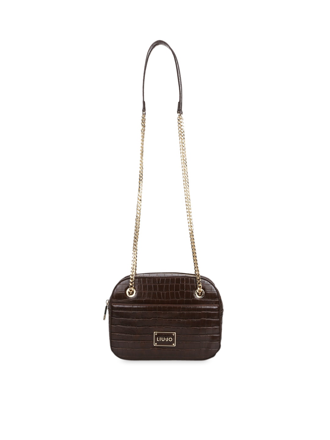 

LIU JO Brown Animal Textured PU Structured Sling Bag with Quilted
