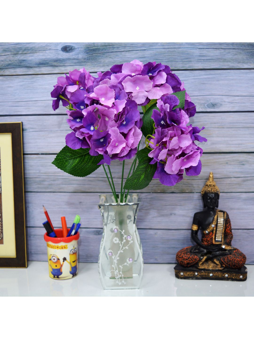 

fancy mart Purple & Green Artificial Hyderanga Bunch without Pot