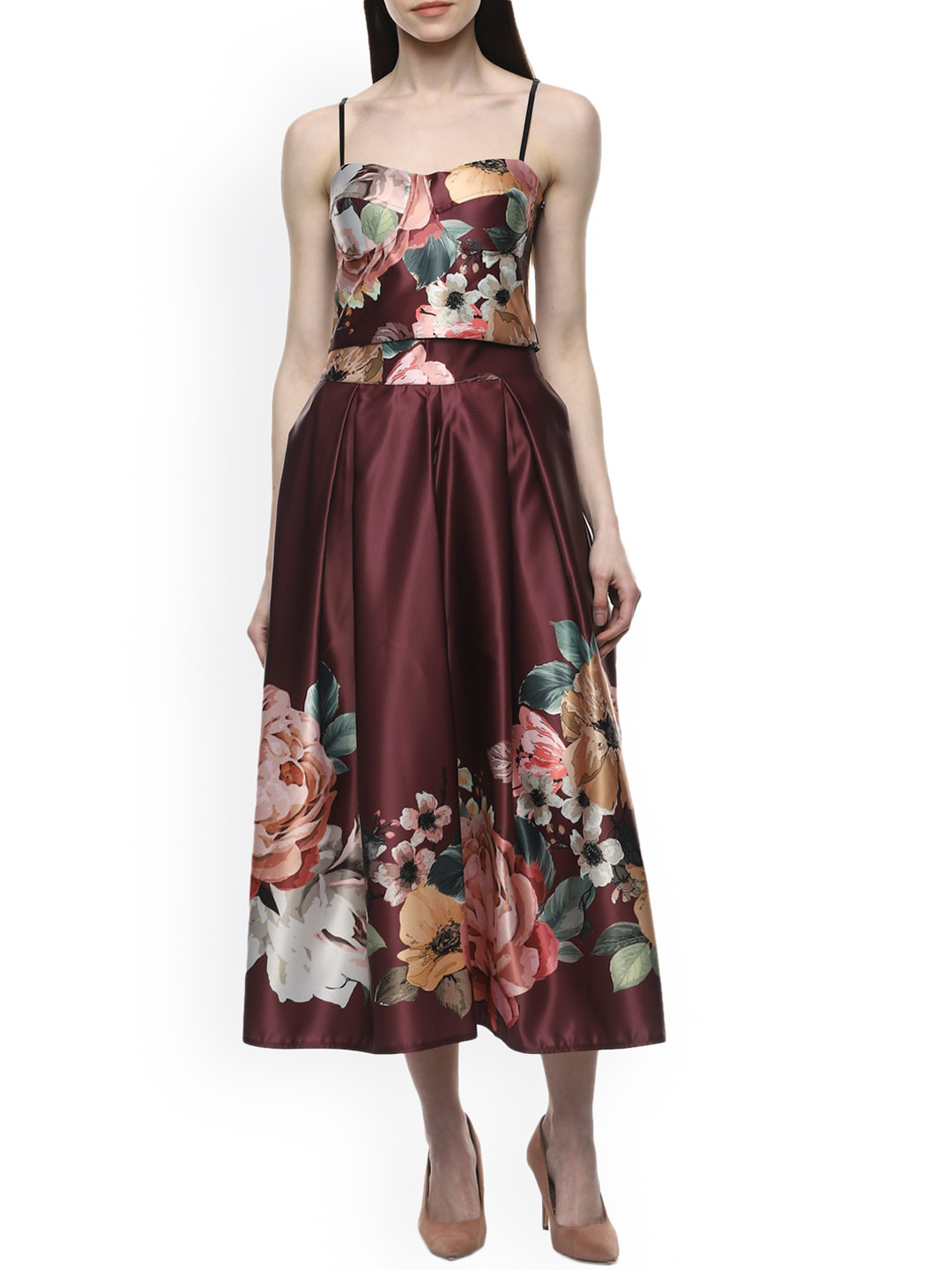 

Rinascimento Women Burgundy & Pink Floral Midi Dress
