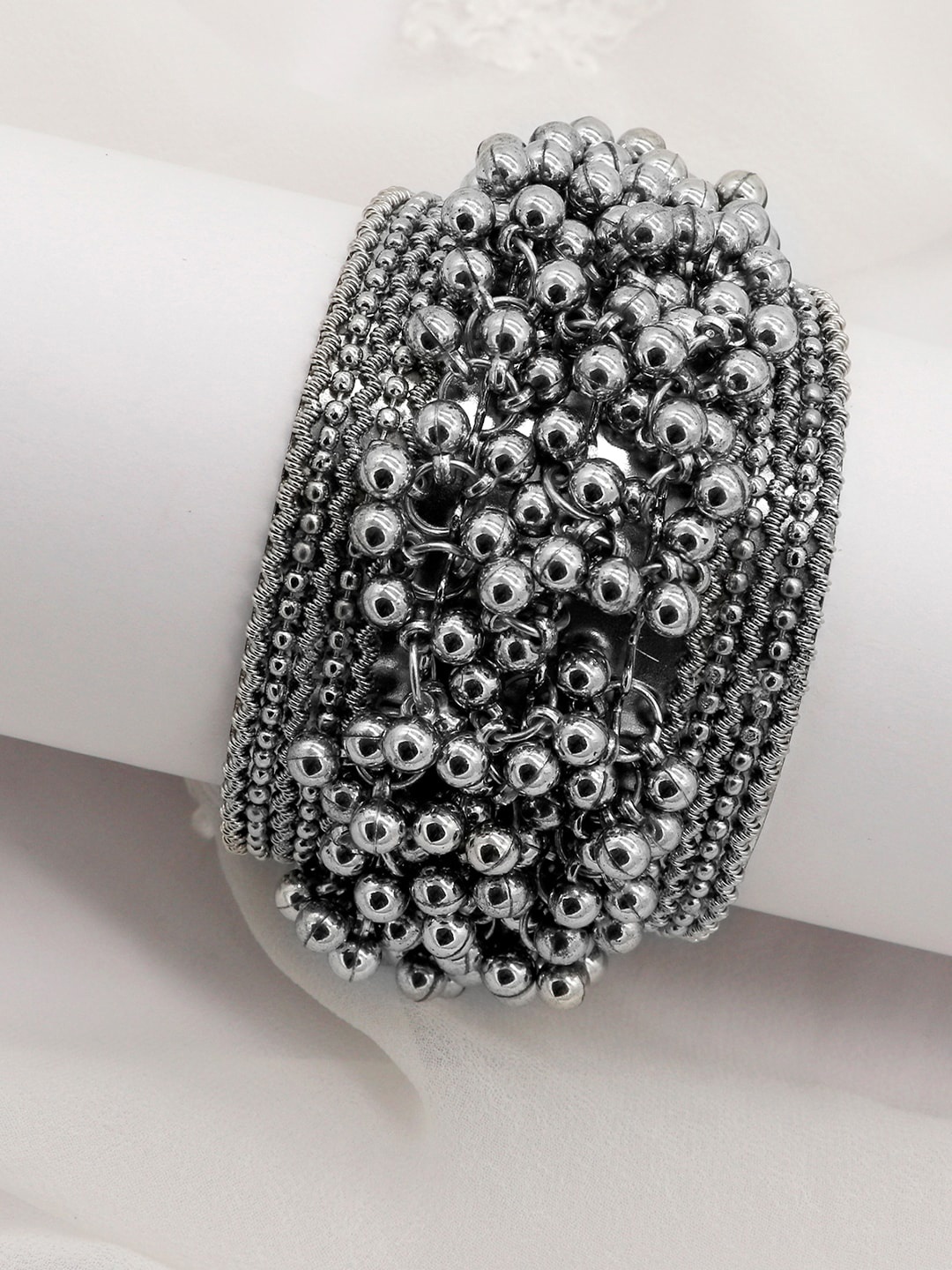 

TEEJH Oxidised Silver-Plated Ghungroo-Studded Bangle