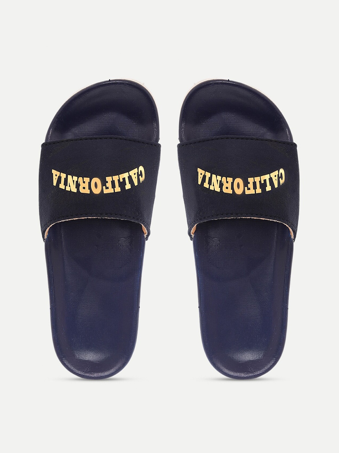 

FREECO Women Navy Blue & Gold Printed Sliders