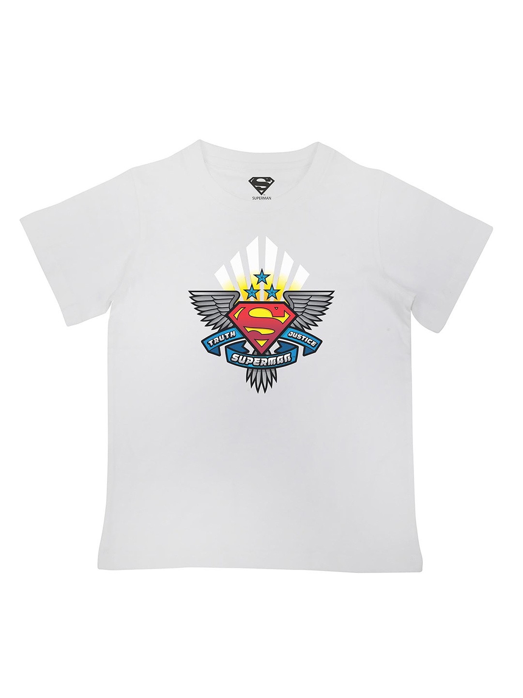 

Superman Boys White Graphic Printed Round Neck T shirt