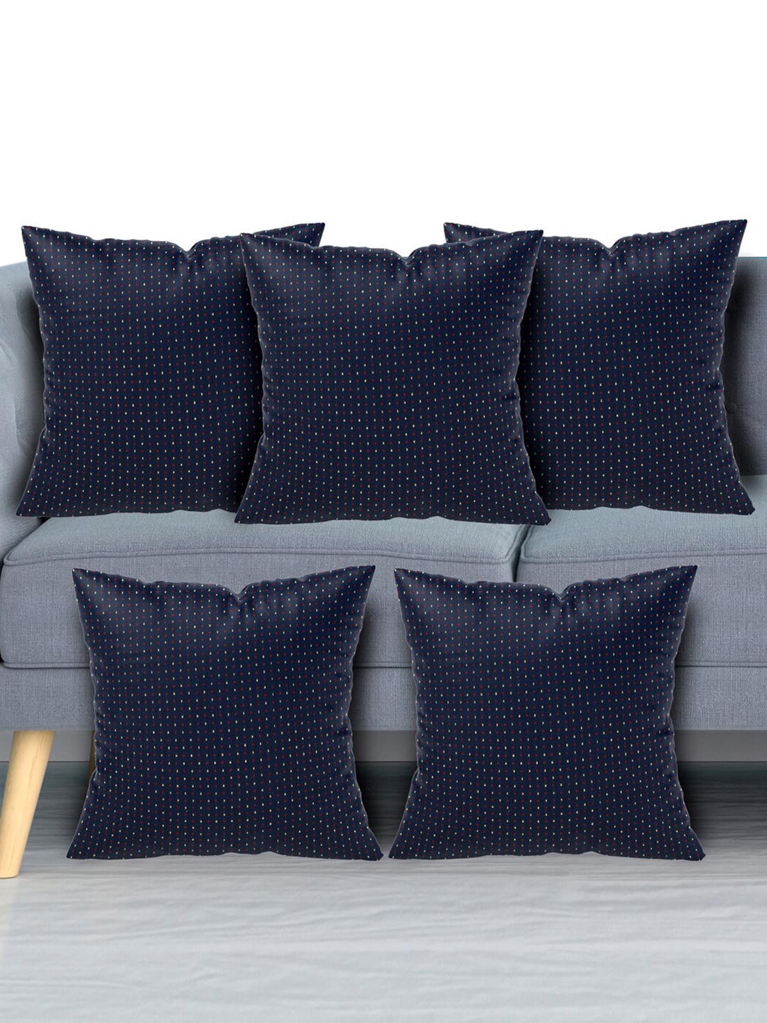 

Kuber Industries Blue Set of 5 Geometric Velvet Square Cushion Covers