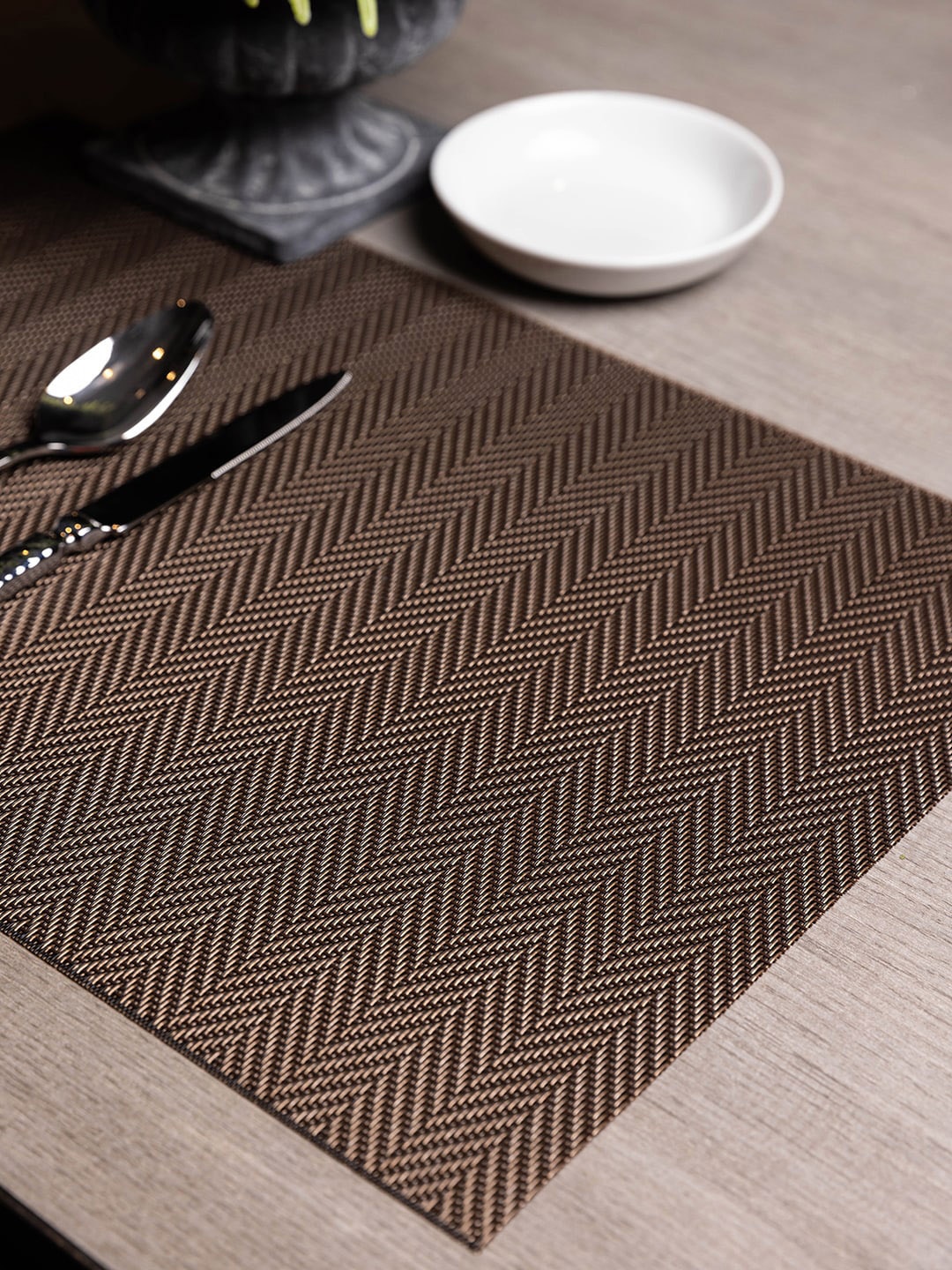 

Pure Home and Living Set Of 6 Brown & White Printed Rectangular Table Placemats