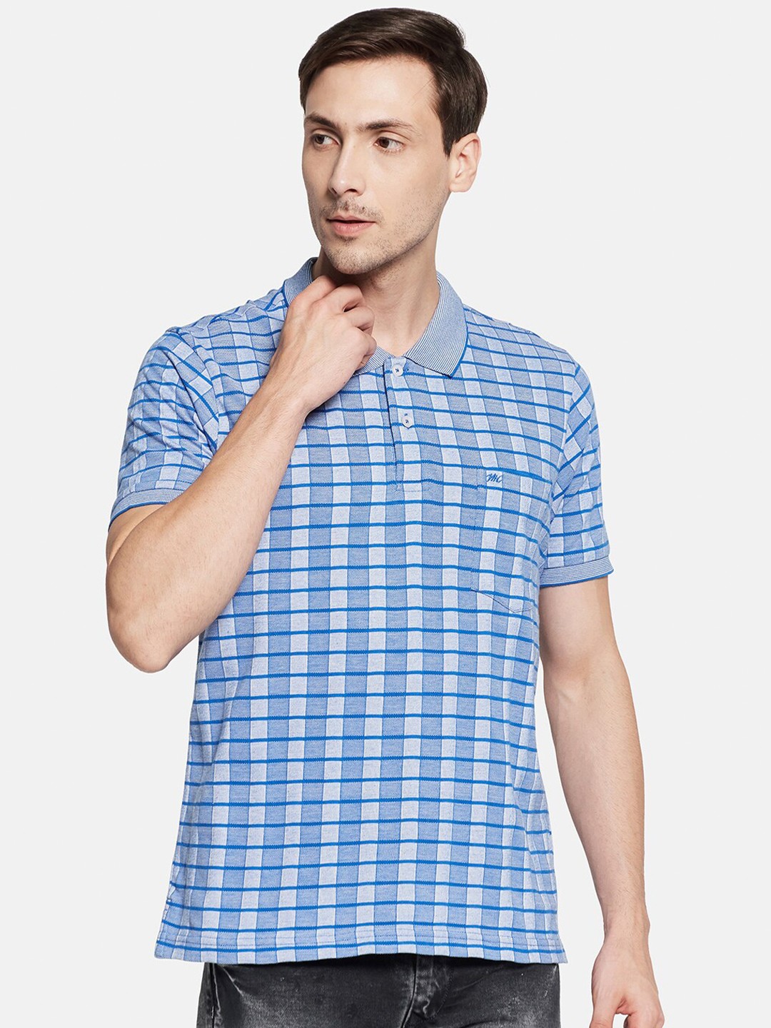 

Monte Carlo Men Blue Printed Polo Collar T-shirt