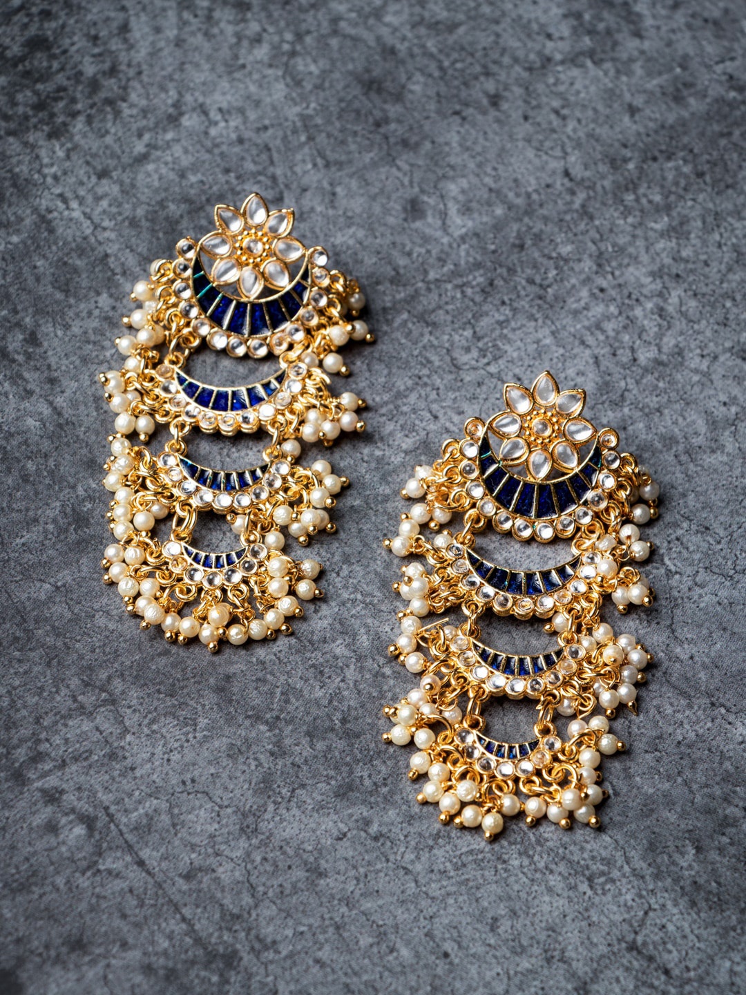MORKANTH JEWELLERY Gold & Blue Crescent Shaped Drop Earrings