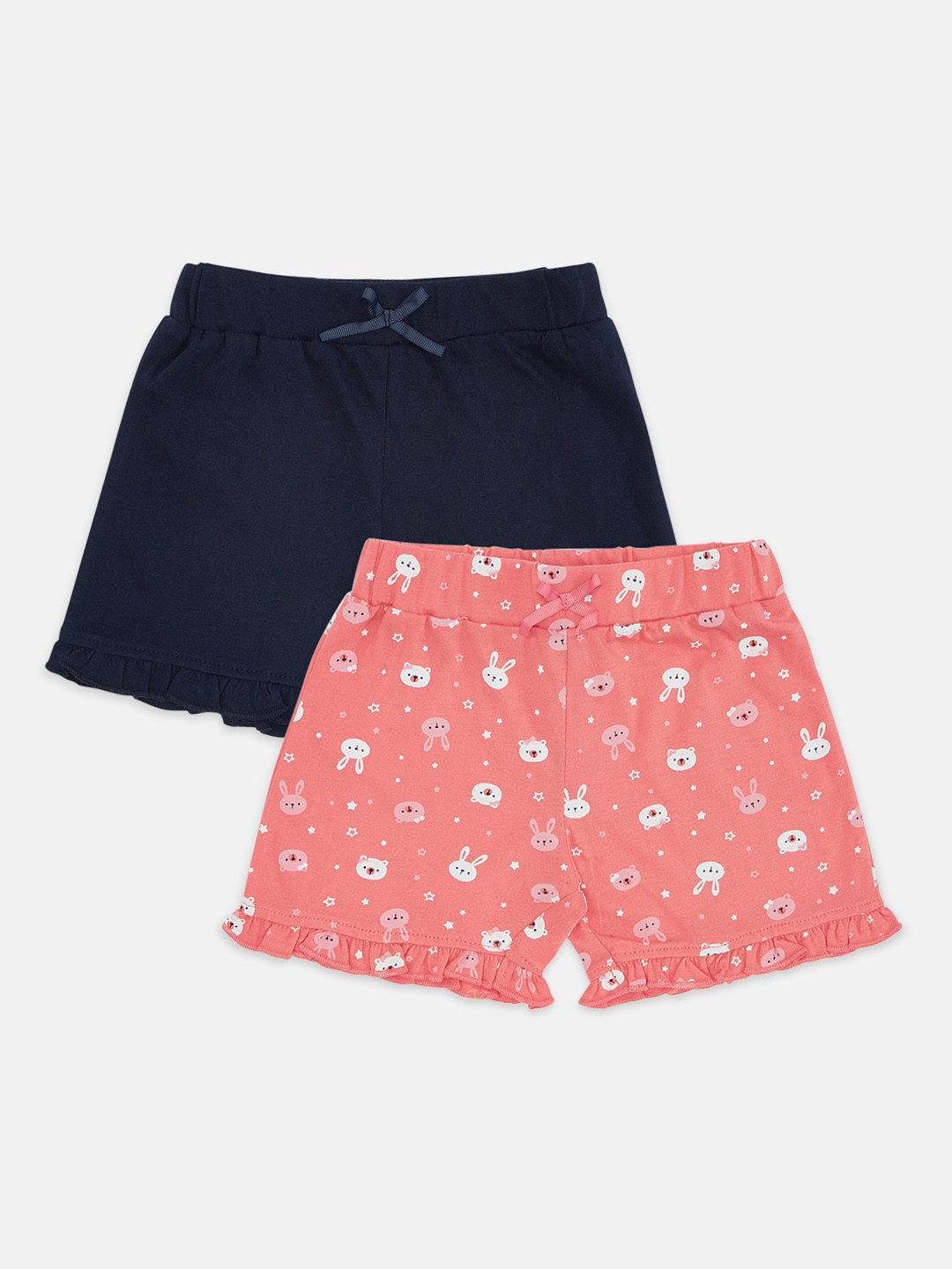 

Pantaloons Baby Girls Pack of 2 Navy Blue & Peach Coloured Mid-Rise Cotton Regular Shorts