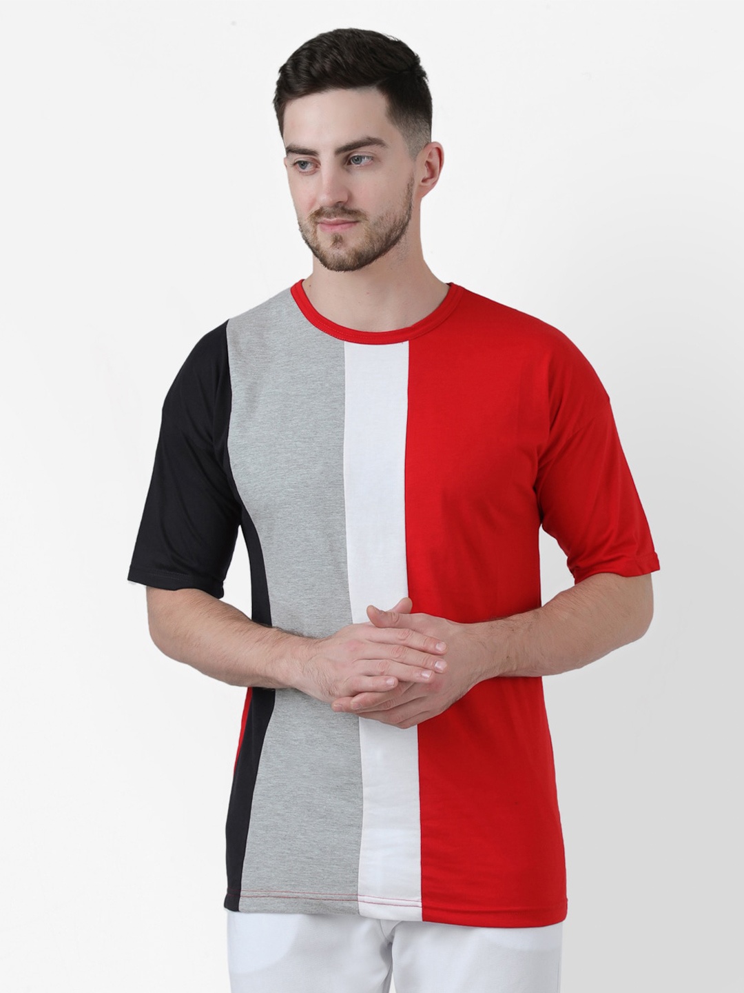 

PAUSE SPORT Men Red & Grey Colourblocked Slim Fit T-shirt