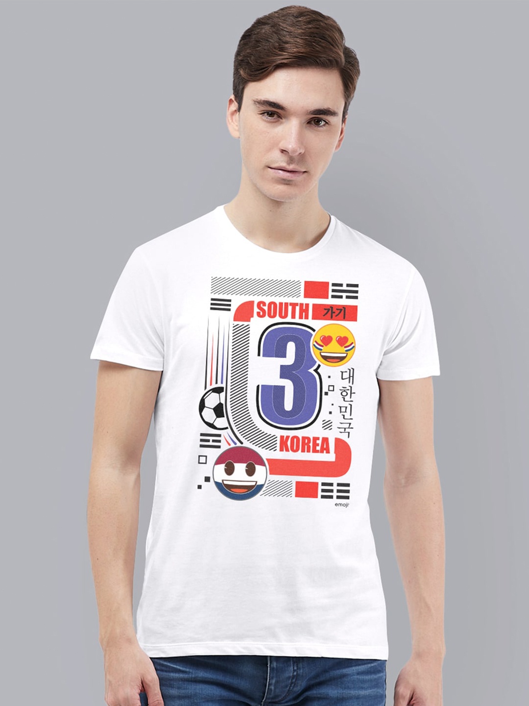 

Free Authority Men White Emoji Soccer Printed Casual T-shirt