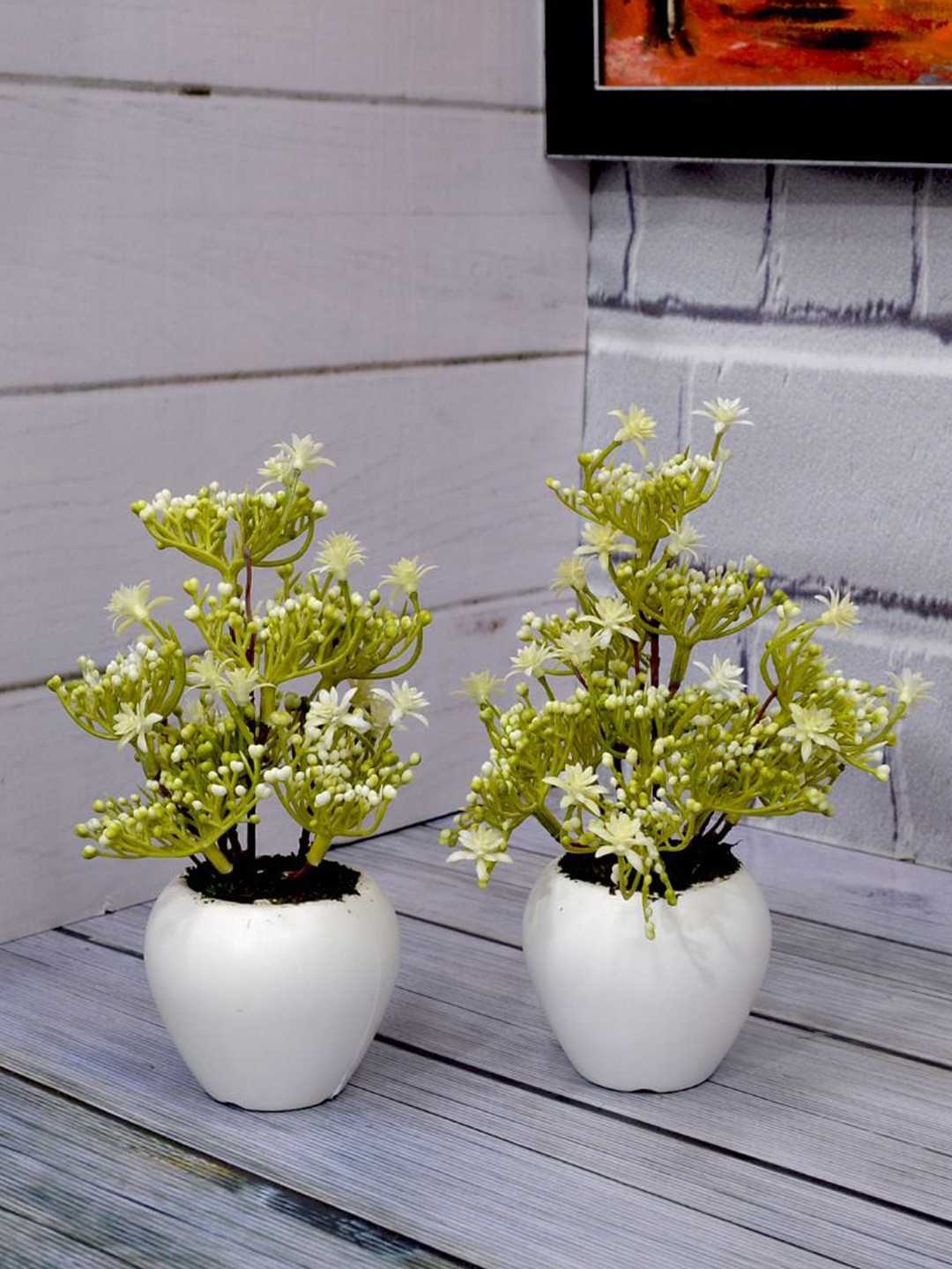 

fancy mart Unisex Set Of 2 Green & White Artificial Beads in Small Apple Pot