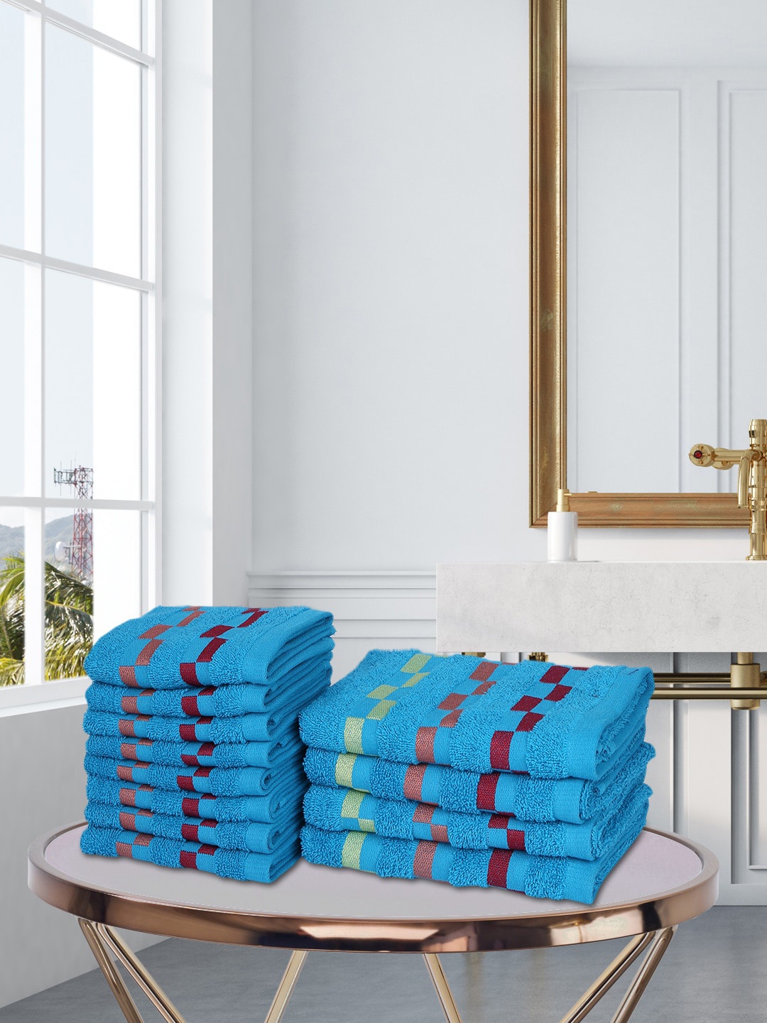 

BIANCA Set Of 12 Blue Solid 450 GSM Pure Combed Cotton Towels, Teal