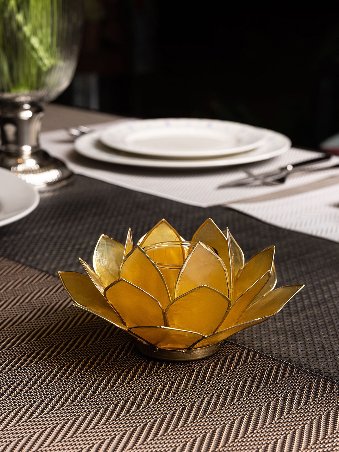 

Pure Home and Living Yellow Capiz Lotus Tea Light Holder