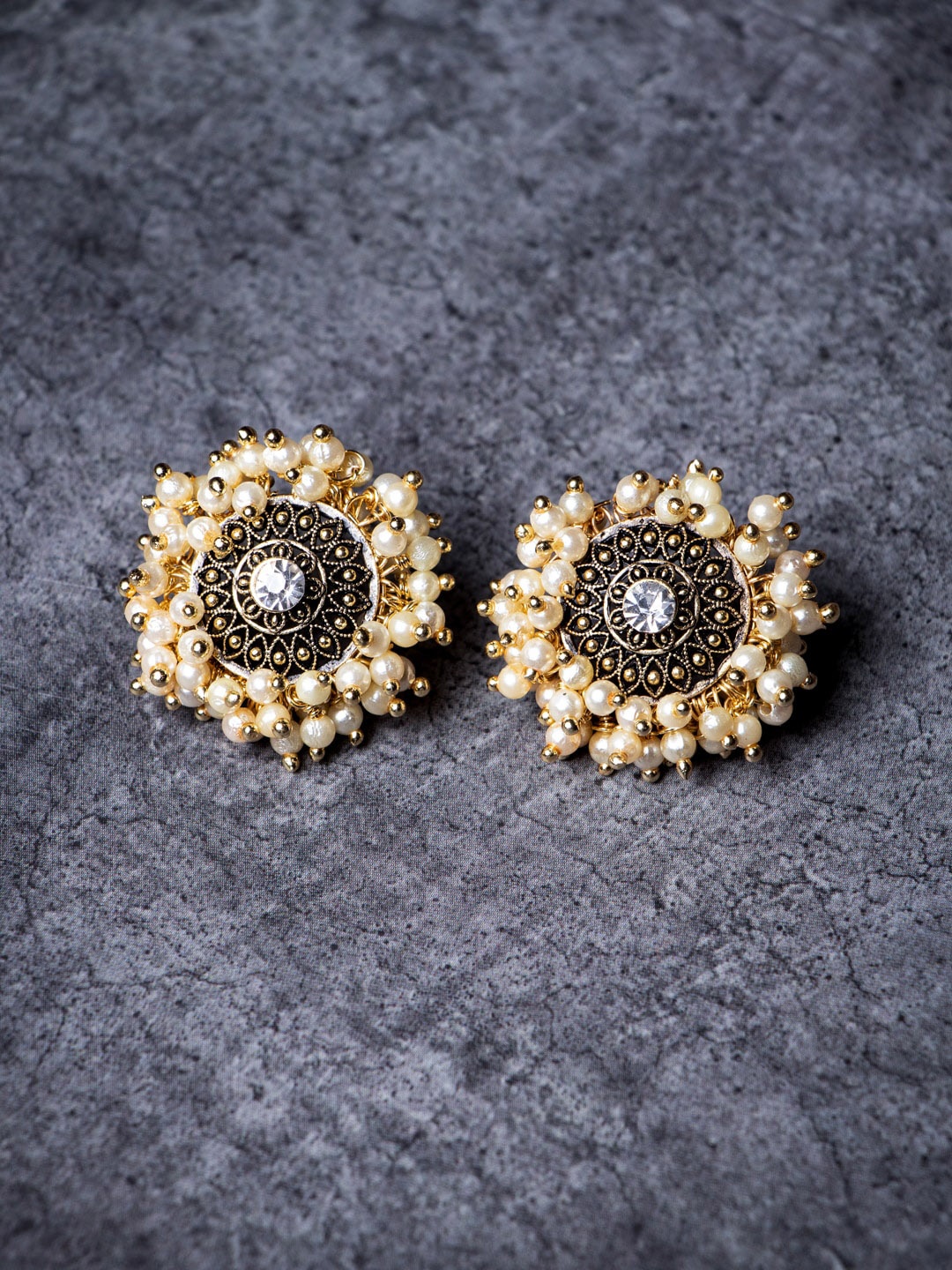 

MORKANTH JEWELLERY Gold Pleated Pearl Round Studs Earrings