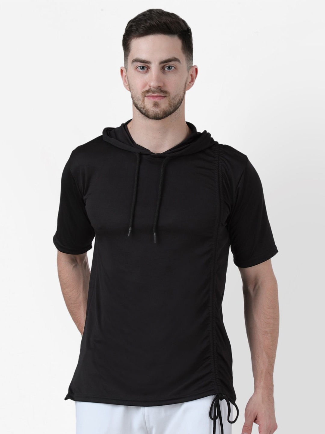 

PAUSE SPORT Men Black Slim Fit Hooded T-shirt