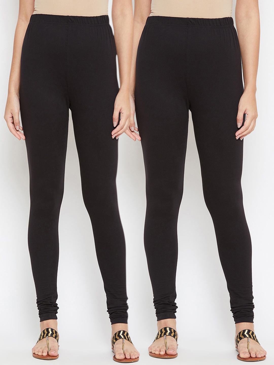 

Bitterlime Women Pack Of 2 Black Solid Churidar-Length Leggings