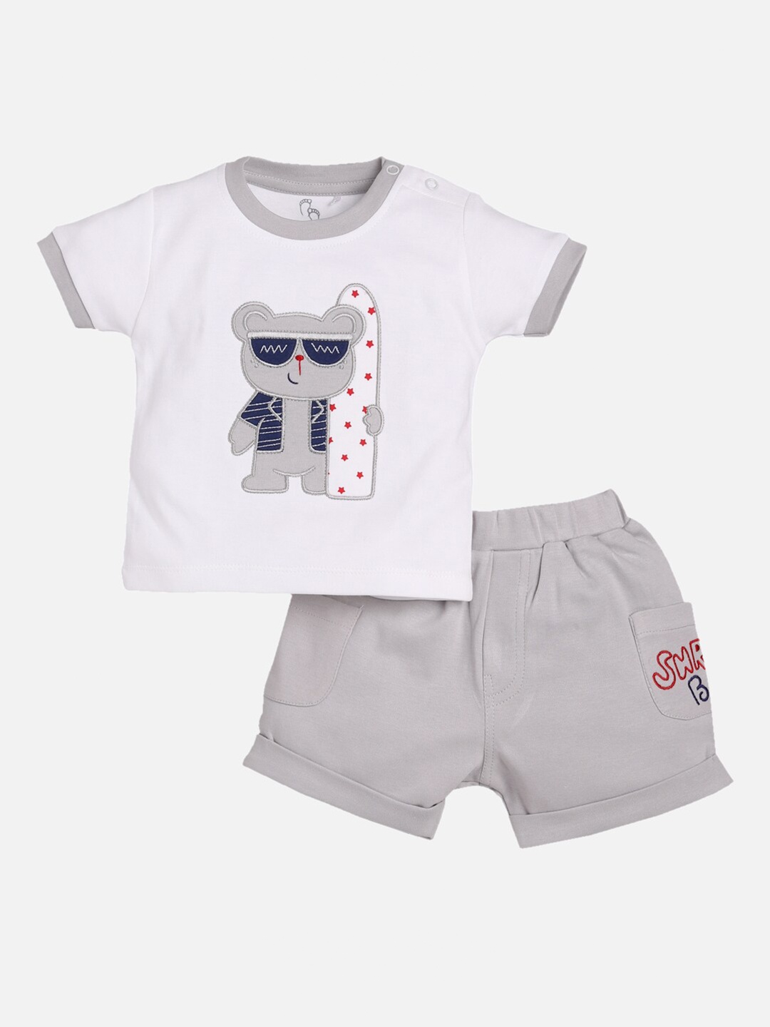 BABY GO Boys Beige & White T-shirt with Shorts