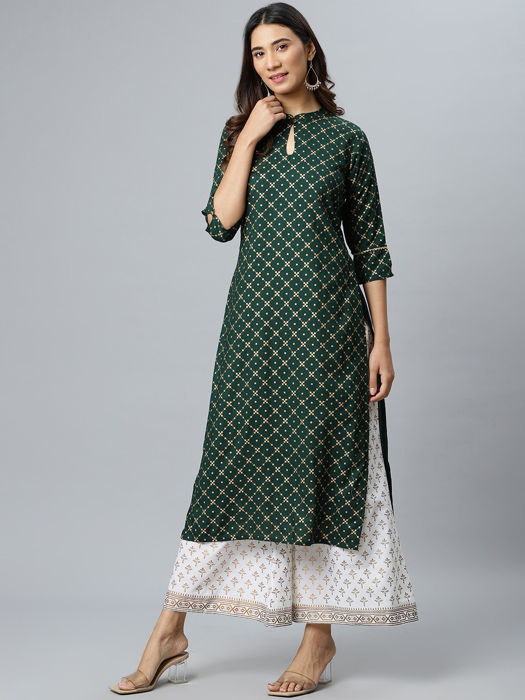 

GERUA Women Green Printed Keyhole Neck Straight Kurta