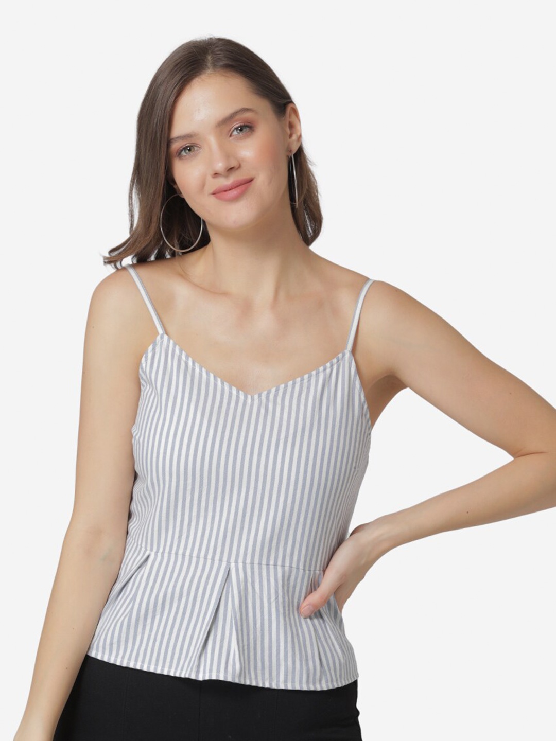 

Modriba Grey & Off White Striped Regular Top